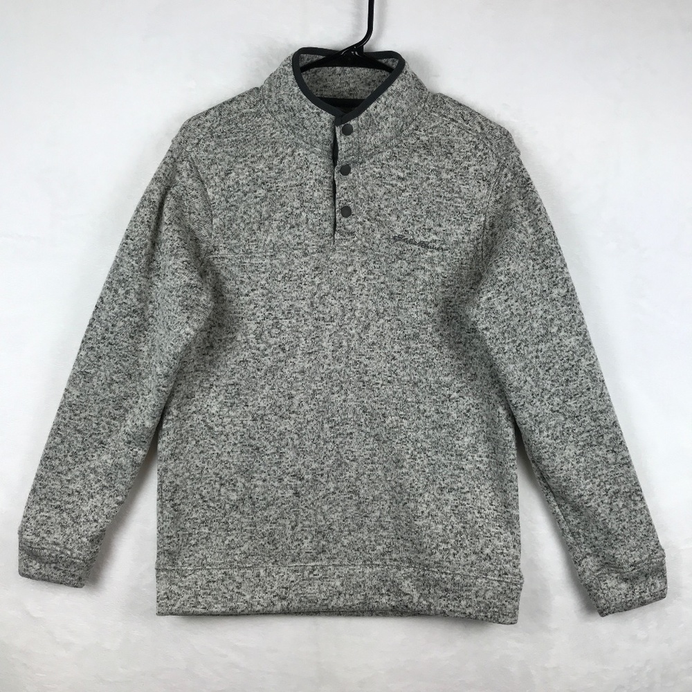 Eddie Bauer Sweater Mens Small Gray Radiator Fleece Mock Neck Pullover Outdoor